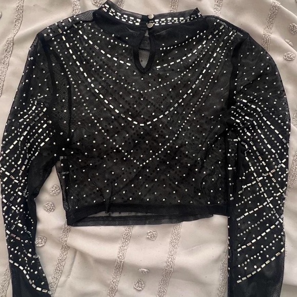 Black Sheer Rhinestone Top - Picture 4 of 4